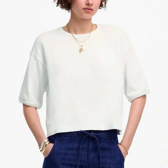 Madewell Womens S White Cropped T-Shirt Short Sleeve Boxy Top Casual Basic - Picture 1 of 8